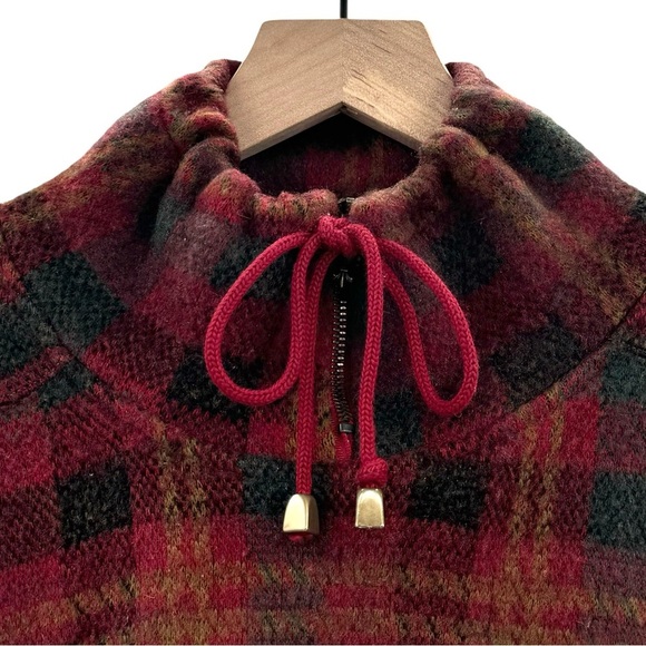 Vintage 90s Fleece Pullover French Country Express Soft Plaid Sweater POCKETS L - Picture 5 of 11